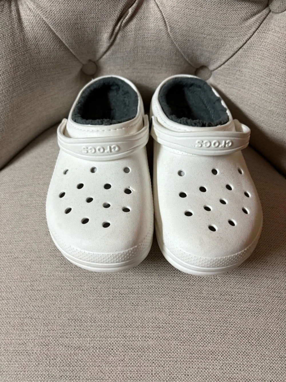 CROCS Kids White Clog with Grey Fleece Lining